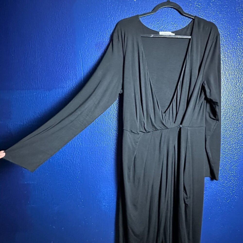 Good American Faux Wrap Midi Dress Long Sleeve Stretch Black Size 5 - Picture 5 of 9